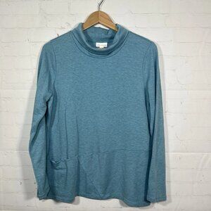 Pure Jill Luxe Tencel Everyday Turtleneck Top Womens Size Medium Aqua